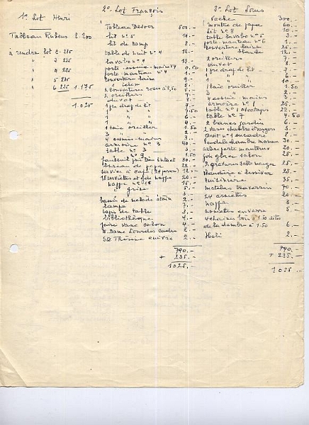 Inventaire1.jpg - Première partie de la liste de partage du mobilier de la maison de Jean-François Sepulchre et Marie, Albertine Paquet, dite la "Grosse maison".