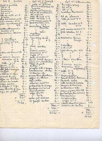 Inventaire2.jpg - Deuxième partie de la liste de partage du mobilier de la maison de Jean-François Sepulchre et Marie, Albertine Paquet, dite la "Grosse maison".